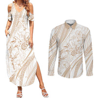 Sharks Couple Dreamy Polynesians Floral Sea Couples Matching Summer Maxi Dress and Long Sleeve Button Shirt Hazel LT7 Hazel - Polynesian Pride