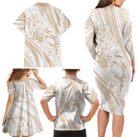 Sharks Couple Dreamy Polynesians Floral Sea Family Matching Long Sleeve Bodycon Dress and Hawaiian Shirt Hazel - Polynesian Pride