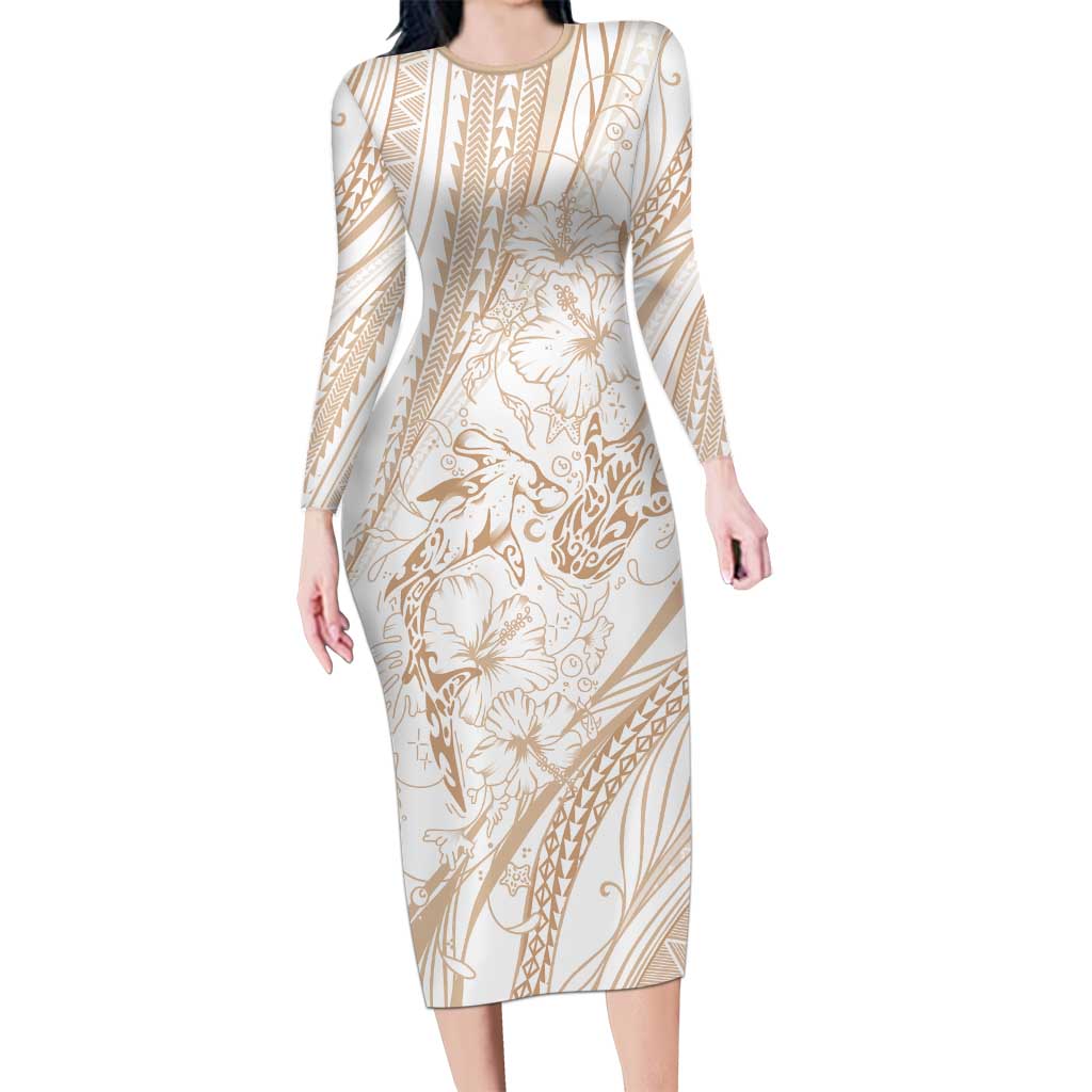 Sharks Couple Dreamy Polynesians Floral Sea Family Matching Long Sleeve Bodycon Dress and Hawaiian Shirt Hazel - Polynesian Pride