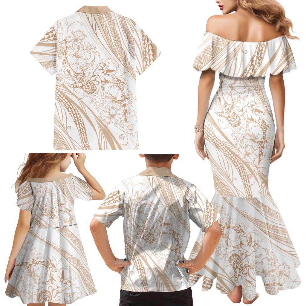 Sharks Couple Dreamy Polynesians Floral Sea Family Matching Mermaid Dress and Hawaiian Shirt Hazel - Polynesian Pride