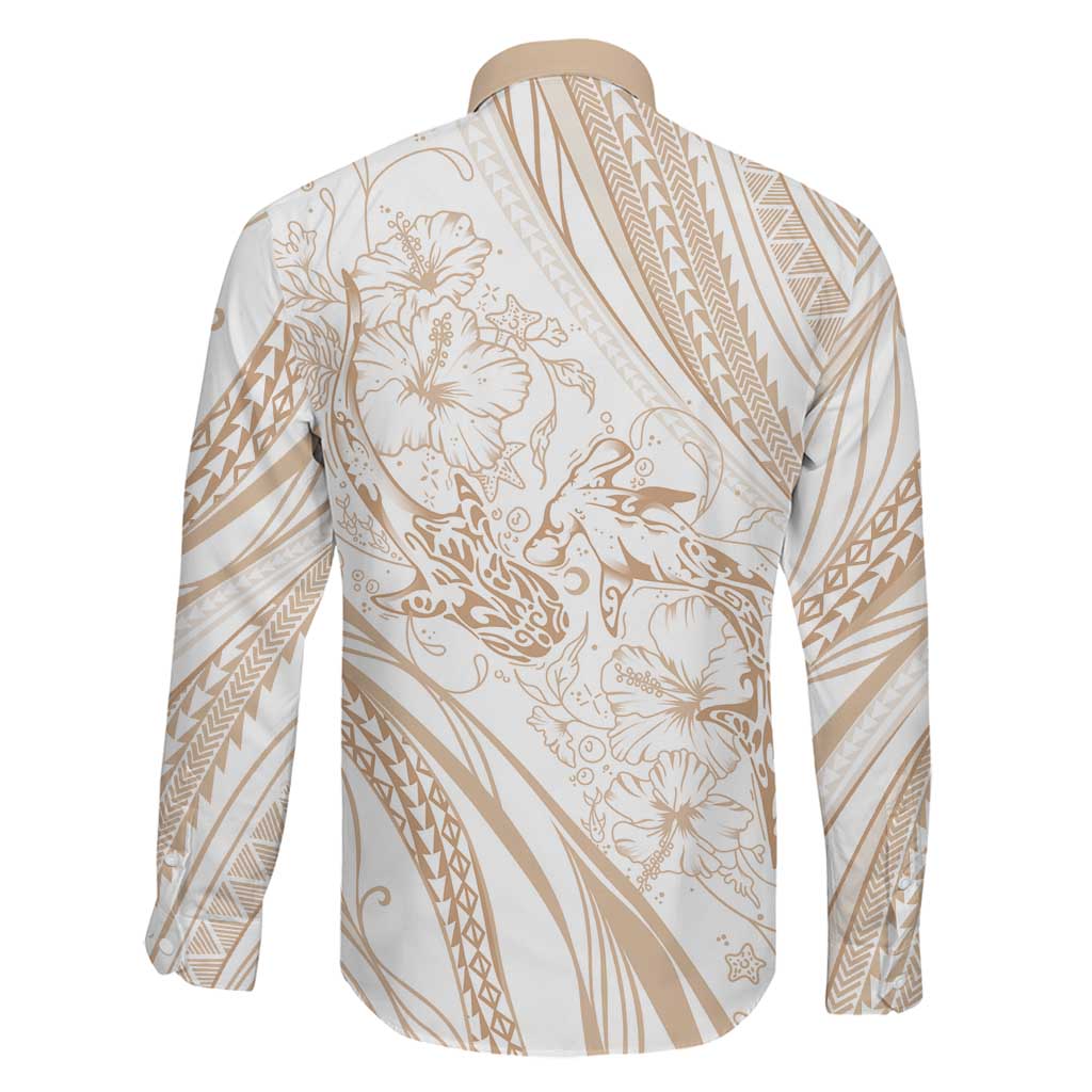 Sharks Couple Dreamy Polynesians Floral Sea Family Matching Off The Shoulder Long Sleeve Dress and Hawaiian Shirt Hazel - Polynesian Pride
