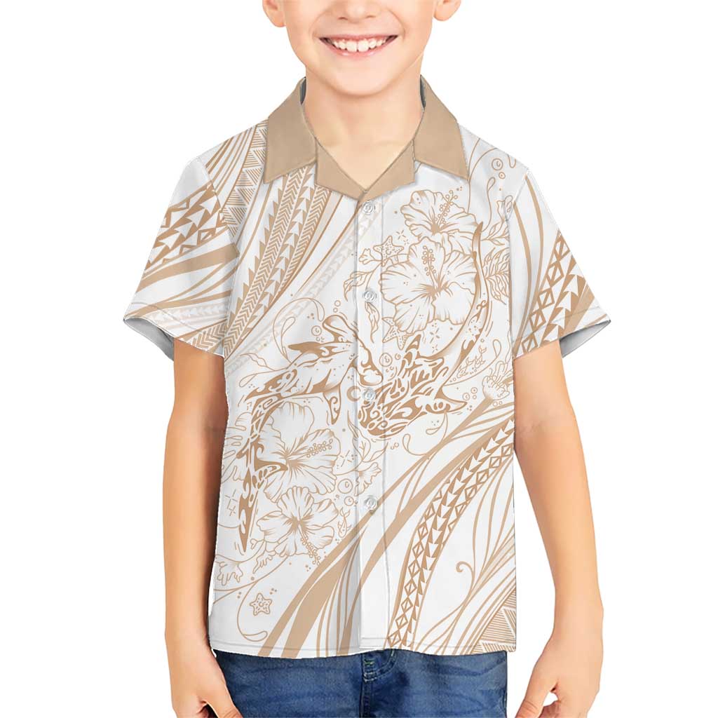 Sharks Couple Dreamy Polynesians Floral Sea Family Matching Off The Shoulder Long Sleeve Dress and Hawaiian Shirt Hazel - Polynesian Pride