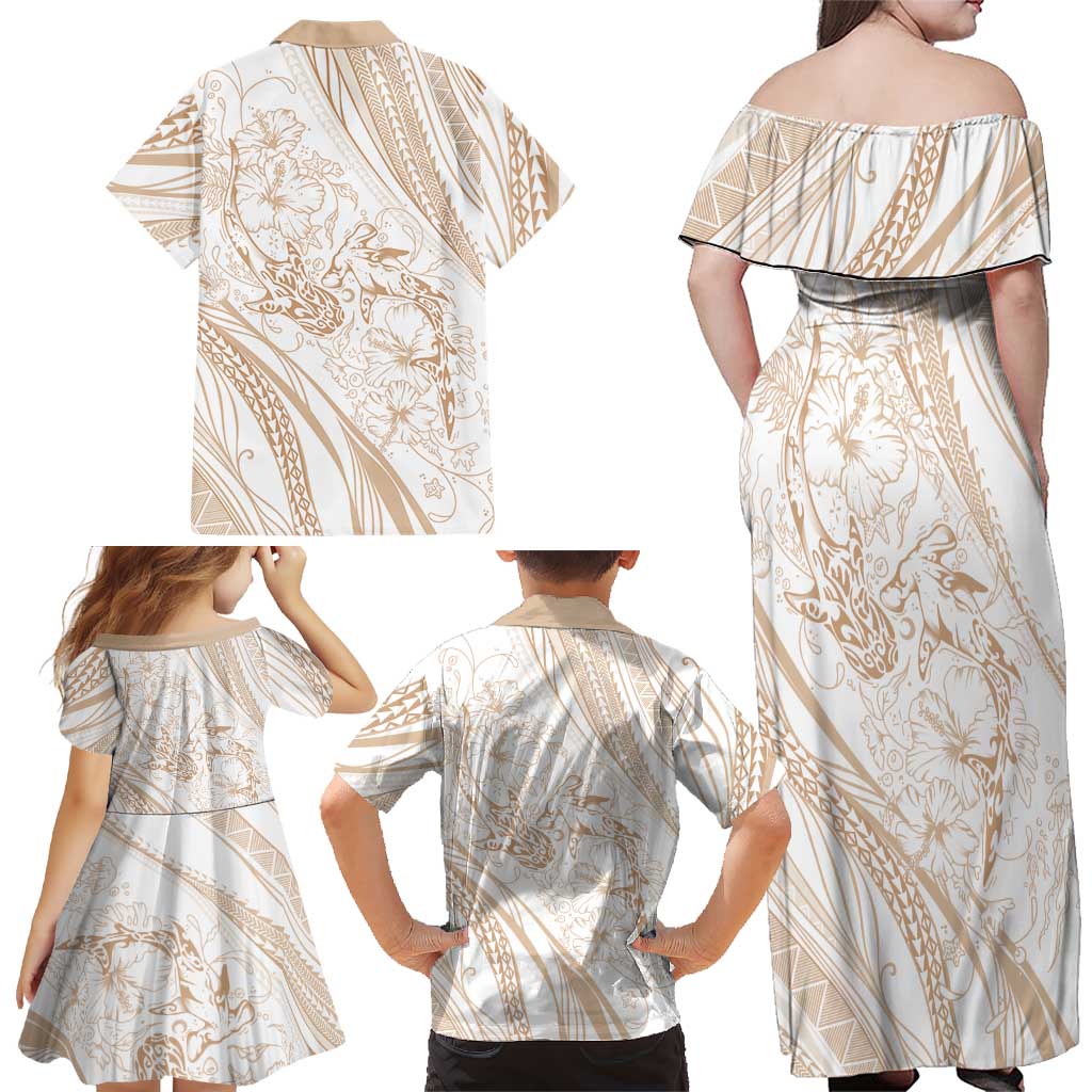 Sharks Couple Dreamy Polynesians Floral Sea Family Matching Off Shoulder Maxi Dress and Hawaiian Shirt Hazel - Polynesian Pride
