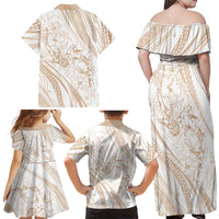 Sharks Couple Dreamy Polynesians Floral Sea Family Matching Off Shoulder Maxi Dress and Hawaiian Shirt Hazel - Polynesian Pride
