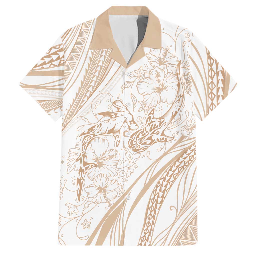 Sharks Couple Dreamy Polynesians Floral Sea Family Matching Off Shoulder Maxi Dress and Hawaiian Shirt Hazel - Polynesian Pride