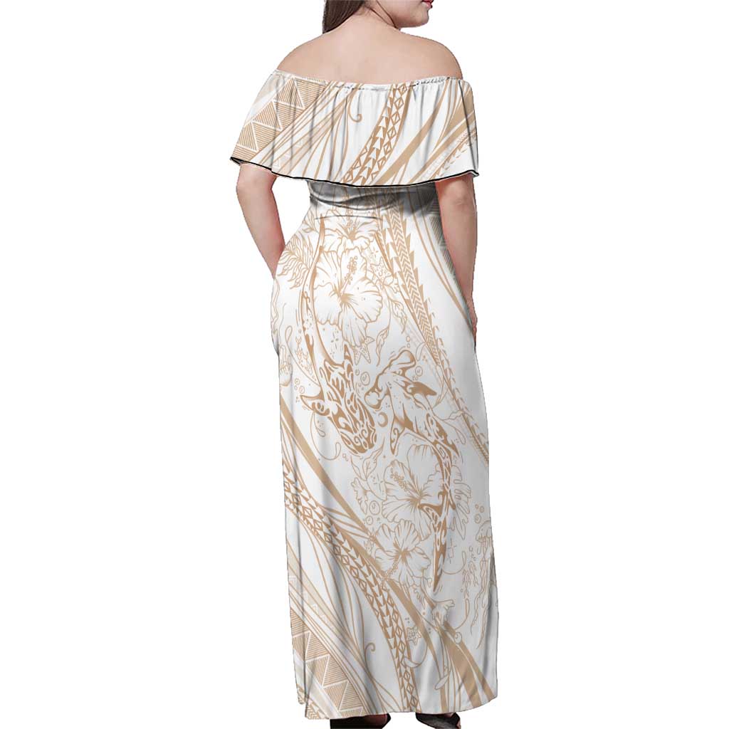 Sharks Couple Dreamy Polynesians Floral Sea Family Matching Off Shoulder Maxi Dress and Hawaiian Shirt Hazel - Polynesian Pride