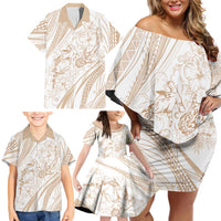 Sharks Couple Dreamy Polynesians Floral Sea Family Matching Off Shoulder Short Dress and Hawaiian Shirt Hazel - Polynesian Pride