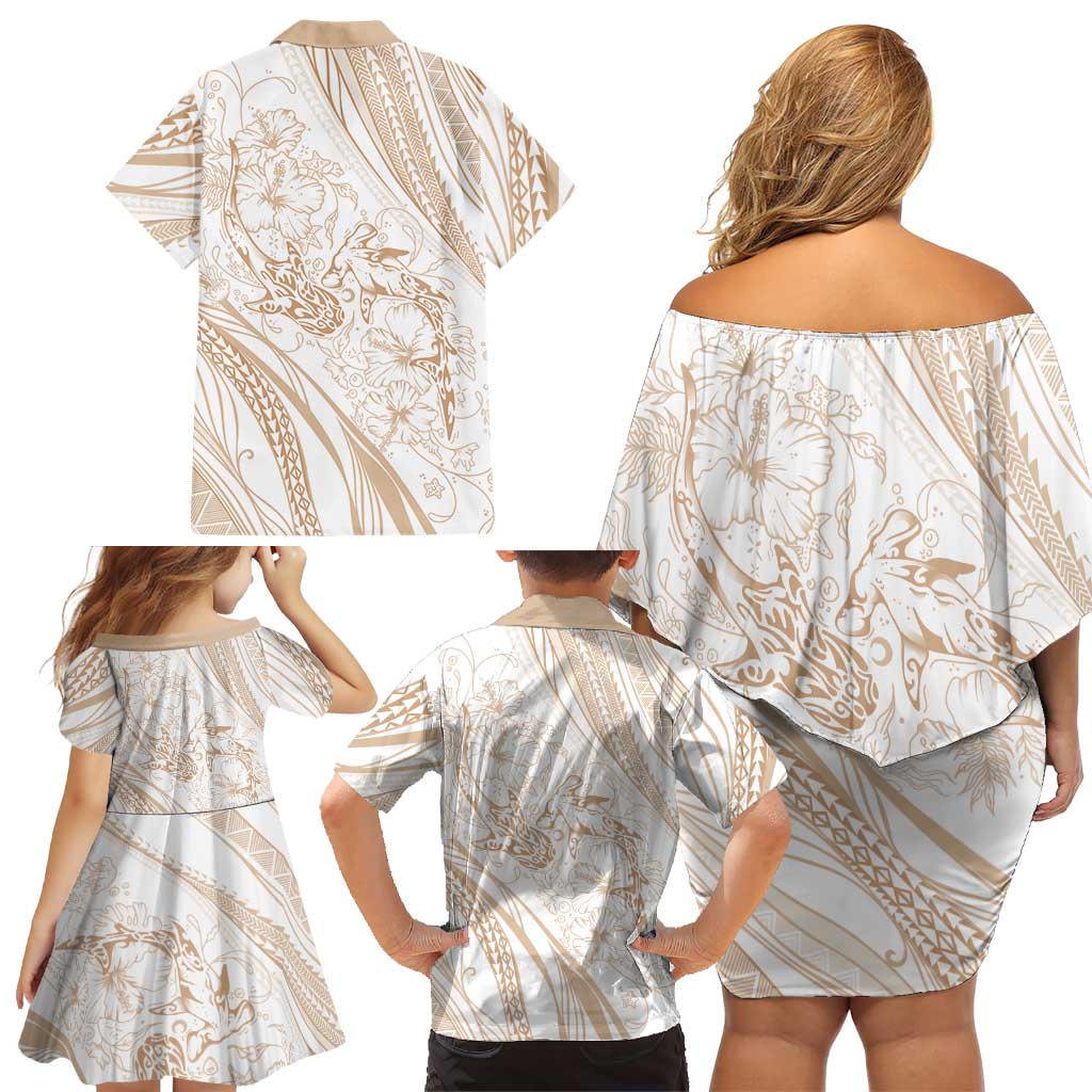 Sharks Couple Dreamy Polynesians Floral Sea Family Matching Off Shoulder Short Dress and Hawaiian Shirt Hazel - Polynesian Pride