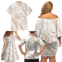 Sharks Couple Dreamy Polynesians Floral Sea Family Matching Off Shoulder Short Dress and Hawaiian Shirt Hazel - Polynesian Pride