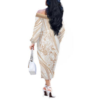 Sharks Couple Dreamy Polynesians Floral Sea Off The Shoulder Long Sleeve Dress Hazel - Polynesian Pride