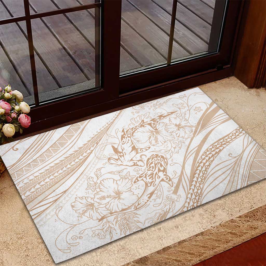 Sharks Couple Dreamy Polynesians Floral Sea Rubber Doormat Hazel LT7 - Polynesian Pride