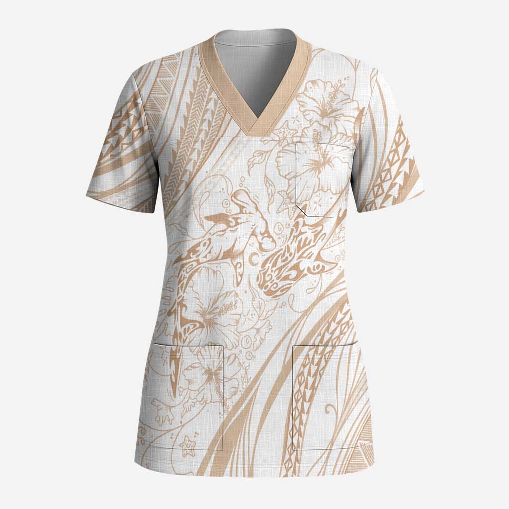 Sharks Couple Dreamy Polynesians Floral Sea Scrub Top Hazel - Polynesian Pride