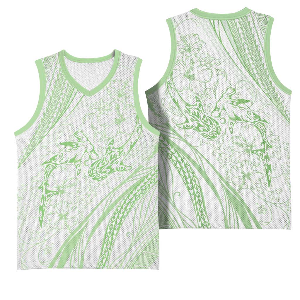 Sharks Couple Dreamy Polynesians Floral Sea Basketball Jersey Emerald - Polynesian Pride