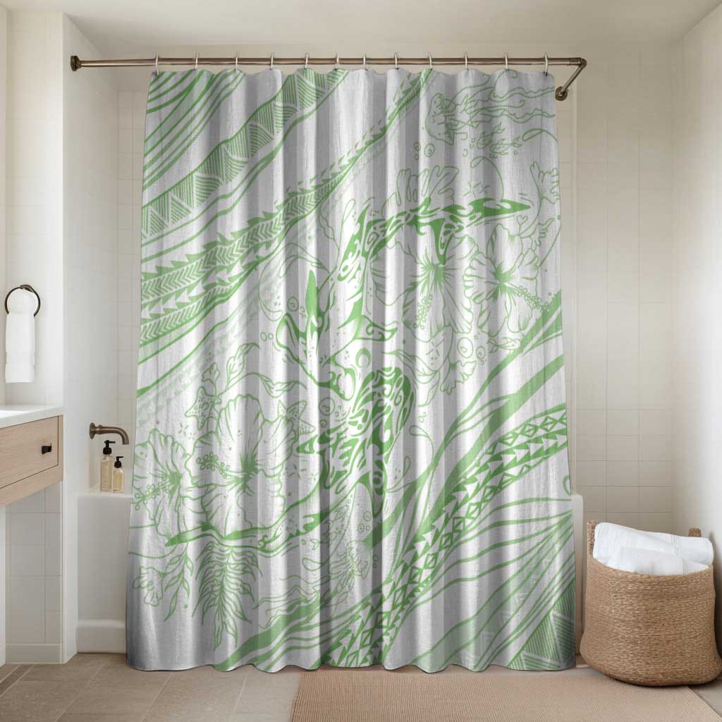 Sharks Couple Dreamy Polynesians Floral Sea Bathroom Set Emerald LT7 Shower Curtain Only Emerald - Polynesian Pride