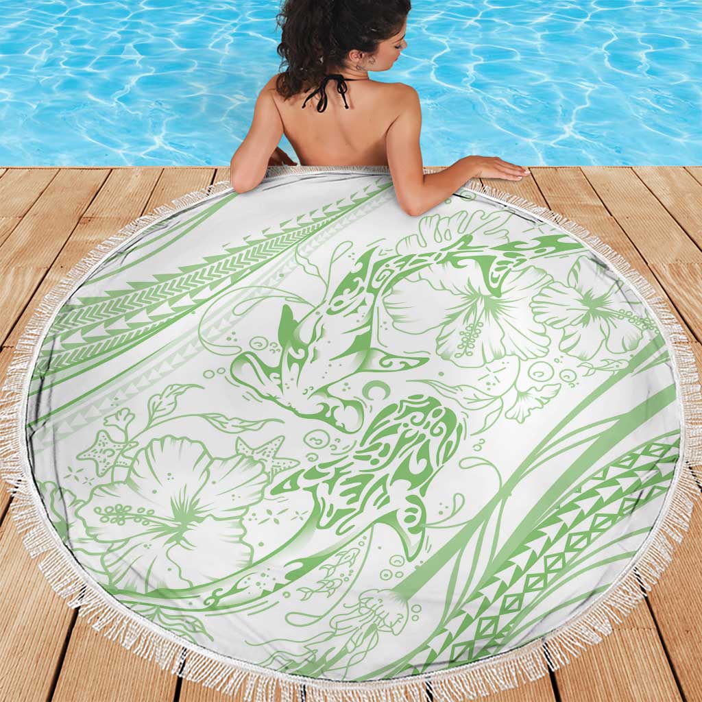Sharks Couple Dreamy Polynesians Floral Sea Beach Blanket Emerald LT7 - Polynesian Pride