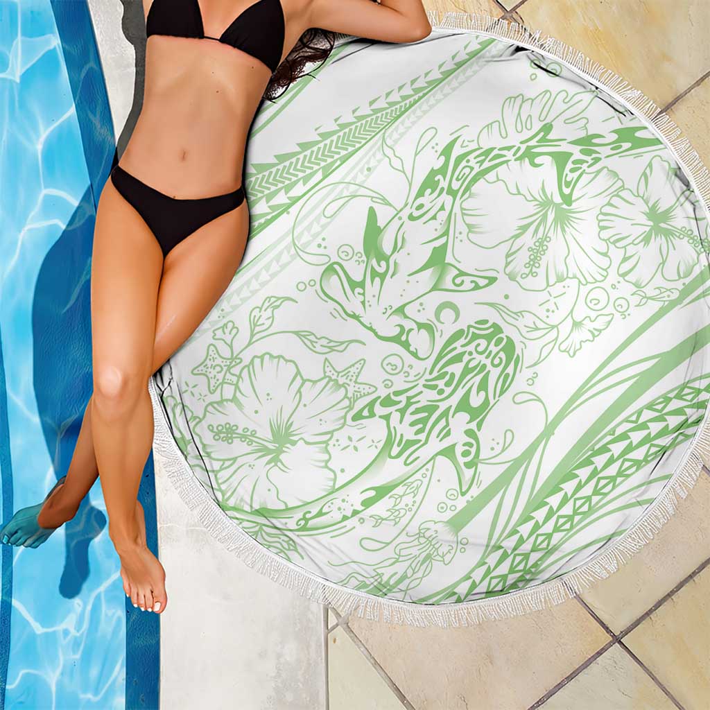 Sharks Couple Dreamy Polynesians Floral Sea Beach Blanket Emerald LT7 - Polynesian Pride