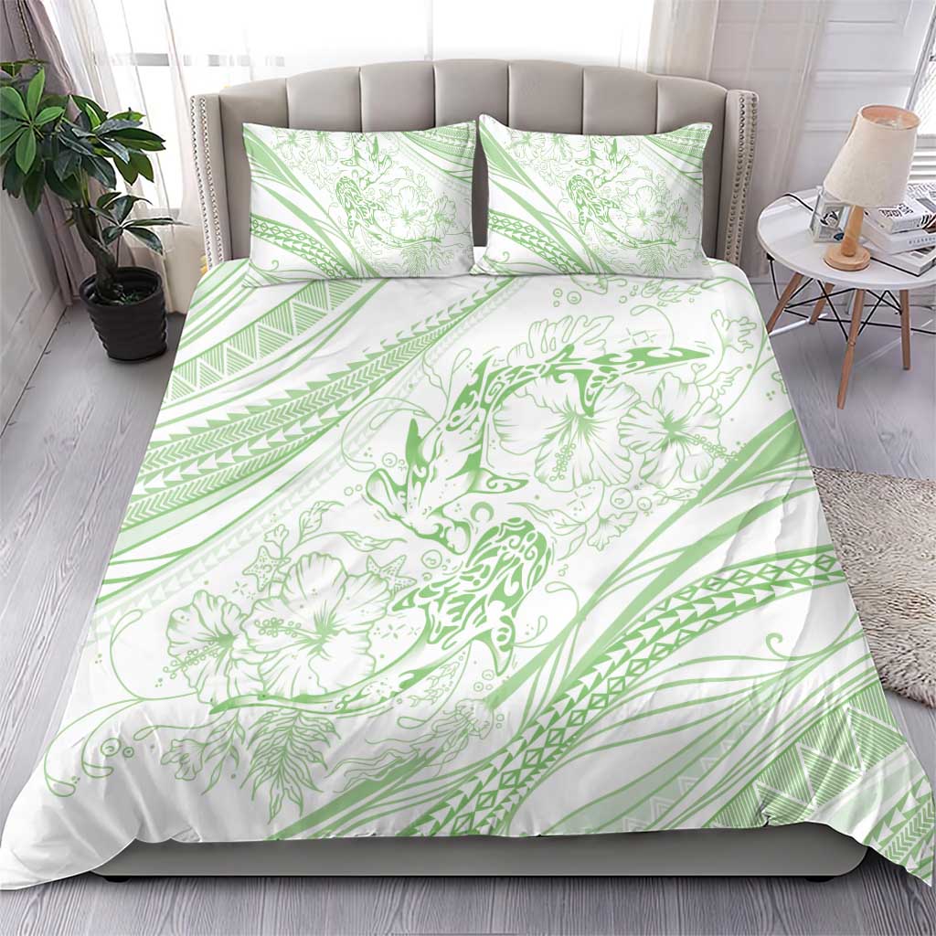Sharks Couple Dreamy Polynesians Floral Sea Bedding Set Emerald LT7 - Polynesian Pride