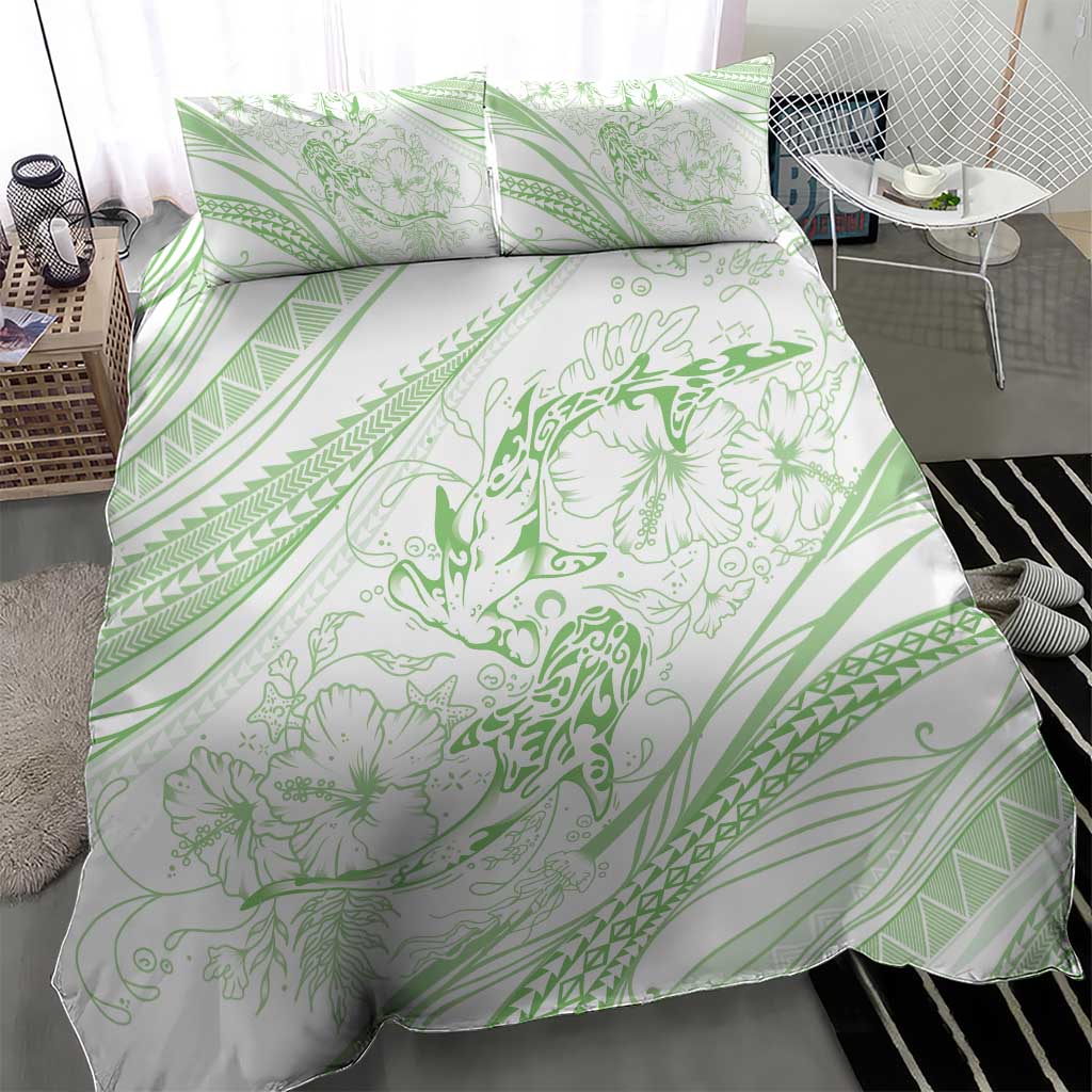 Sharks Couple Dreamy Polynesians Floral Sea Bedding Set Emerald LT7 - Polynesian Pride