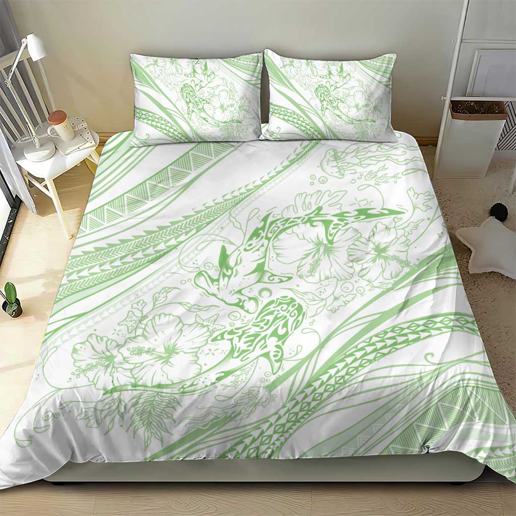 Sharks Couple Dreamy Polynesians Floral Sea Bedding Set Emerald LT7 - Polynesian Pride