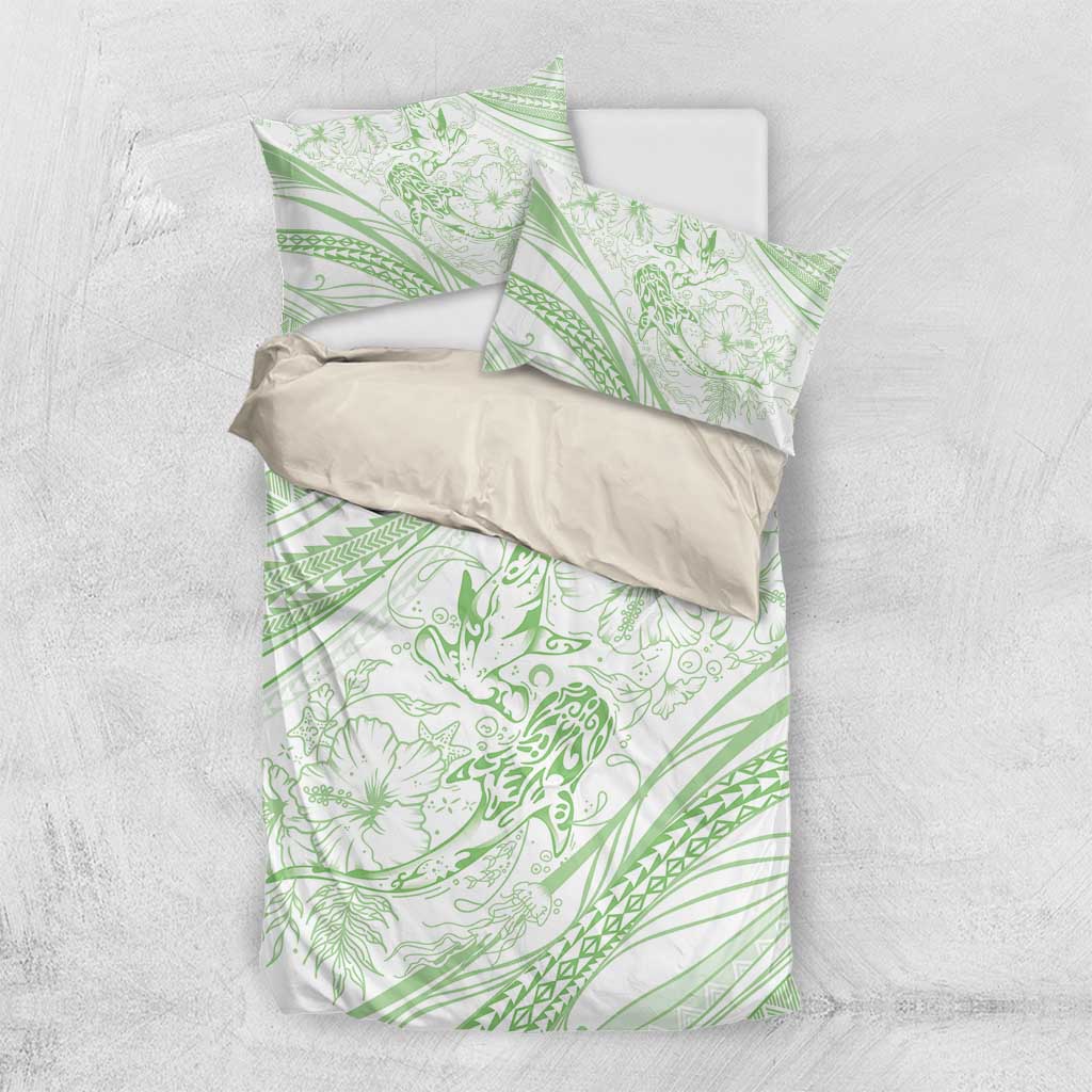Sharks Couple Dreamy Polynesians Floral Sea Bedding Set Emerald LT7 US Twin 172cm x 218cm Emerald - Polynesian Pride