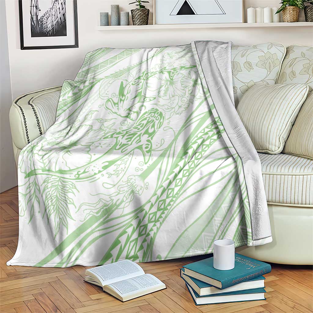Sharks Couple Dreamy Polynesians Floral Sea Blanket Emerald - Polynesian Pride