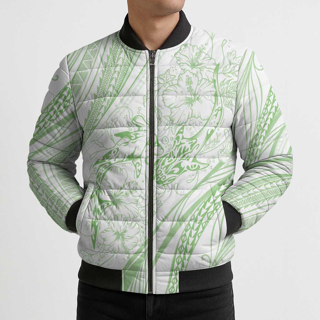 Sharks Couple Dreamy Polynesians Floral Sea Bomber Puffer Jacket Emerald - Polynesian Pride