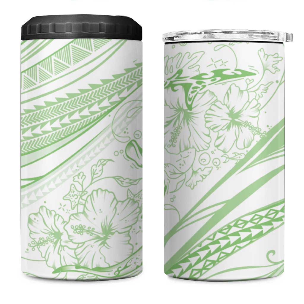 Sharks Couple Dreamy Polynesians Floral Sea 4 in 1 Can Cooler Tumbler Emerald - Polynesian Pride