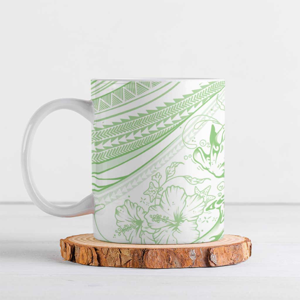 Sharks Couple Dreamy Polynesians Floral Sea Ceramic Mug Emerald - Polynesian Pride