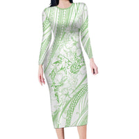 Sharks Couple Dreamy Polynesians Floral Sea Family Matching Long Sleeve Bodycon Dress and Hawaiian Shirt Emerald - Polynesian Pride