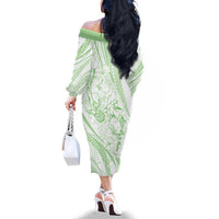 Sharks Couple Dreamy Polynesians Floral Sea Family Matching Off The Shoulder Long Sleeve Dress and Hawaiian Shirt Emerald - Polynesian Pride