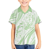 Sharks Couple Dreamy Polynesians Floral Sea Family Matching Off The Shoulder Long Sleeve Dress and Hawaiian Shirt Emerald - Polynesian Pride