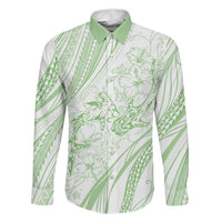 Sharks Couple Dreamy Polynesians Floral Sea Family Matching Off Shoulder Short Dress and Hawaiian Shirt Emerald - Polynesian Pride