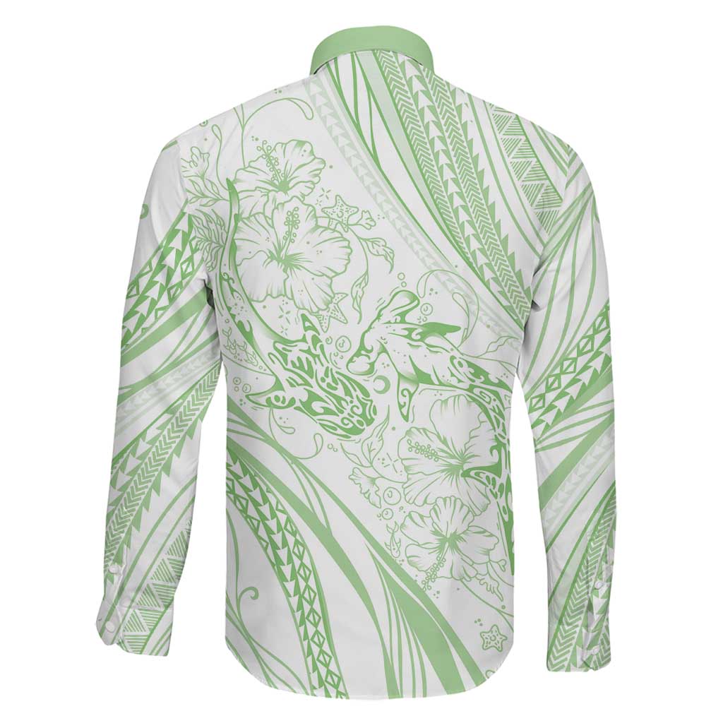 Sharks Couple Dreamy Polynesians Floral Sea Family Matching Off Shoulder Short Dress and Hawaiian Shirt Emerald - Polynesian Pride