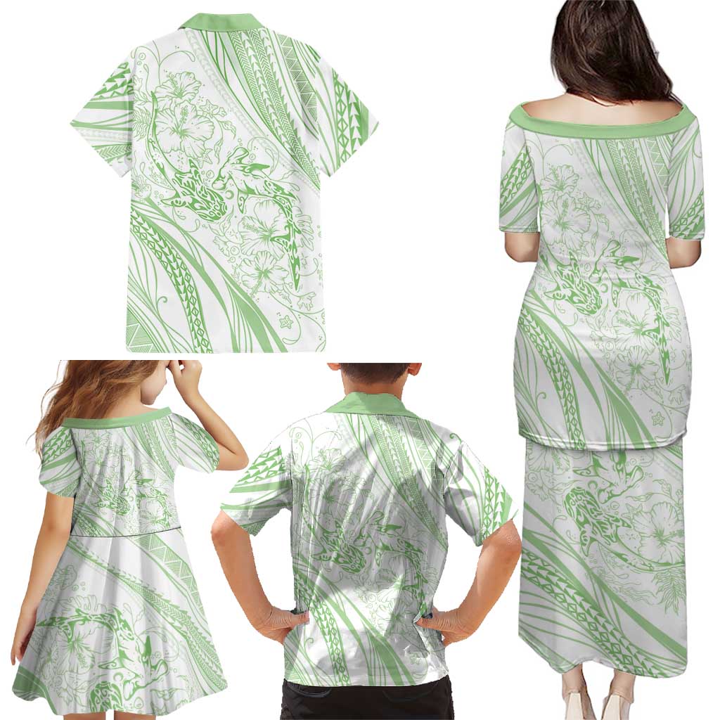 Sharks Couple Dreamy Polynesians Floral Sea Family Matching Puletasi and Hawaiian Shirt Emerald - Polynesian Pride