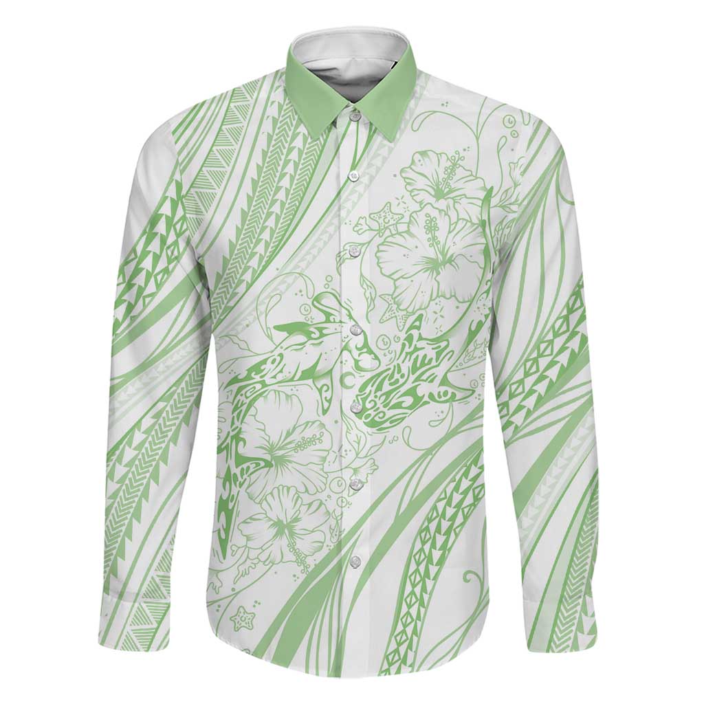 Sharks Couple Dreamy Polynesians Floral Sea Family Matching Short Sleeve Bodycon Dress and Hawaiian Shirt Emerald - Polynesian Pride