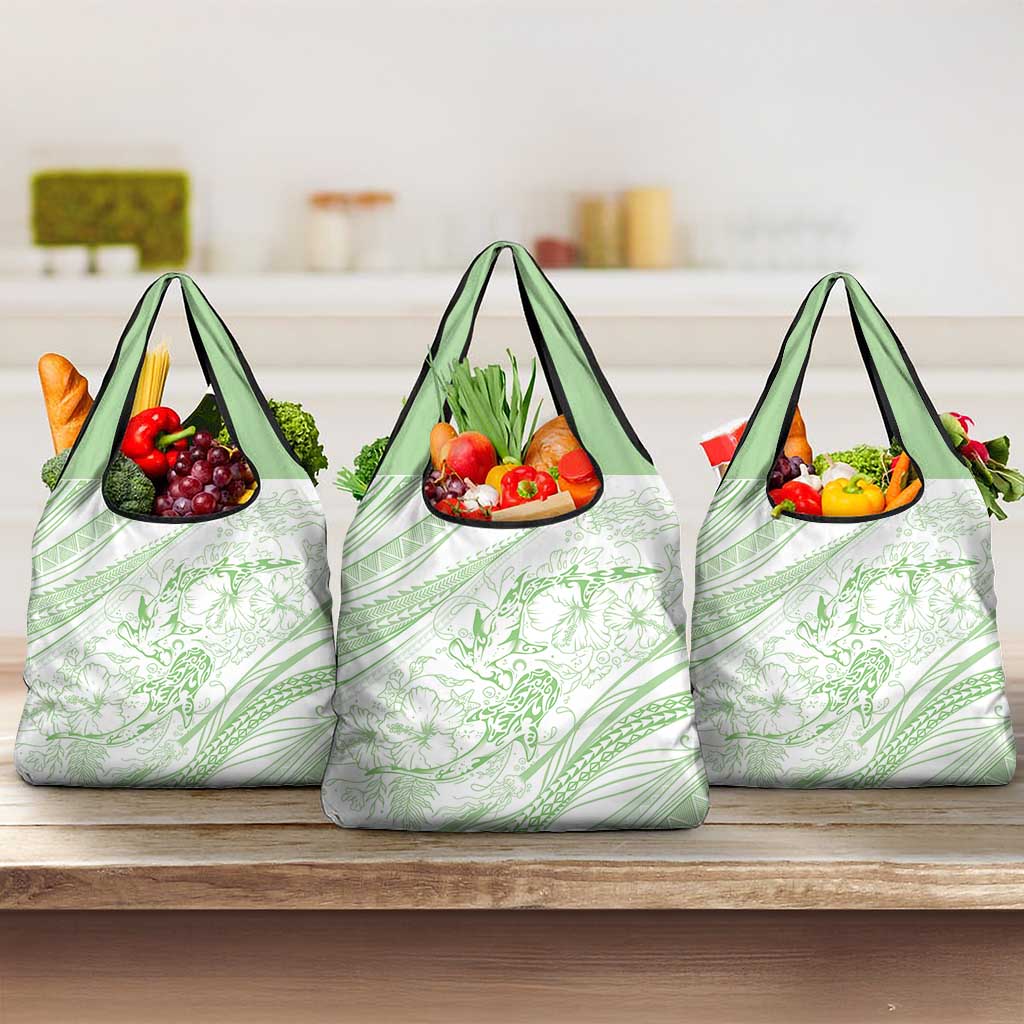Sharks Couple Dreamy Polynesians Floral Sea Grocery Bag Emerald LT7 3-pack One Size Emerald - Polynesian Pride