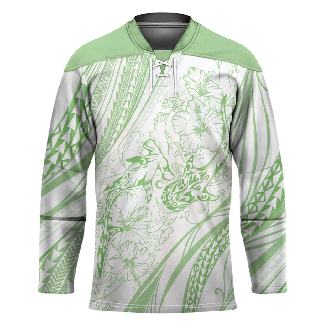 Sharks Couple Dreamy Polynesians Floral Sea Hockey Jersey Emerald - Polynesian Pride