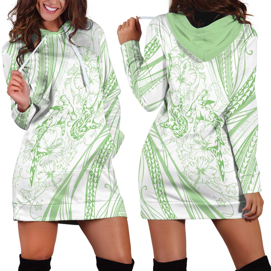 Sharks Couple Dreamy Polynesians Floral Sea Hoodie Dress Emerald LT7 - Polynesian Pride