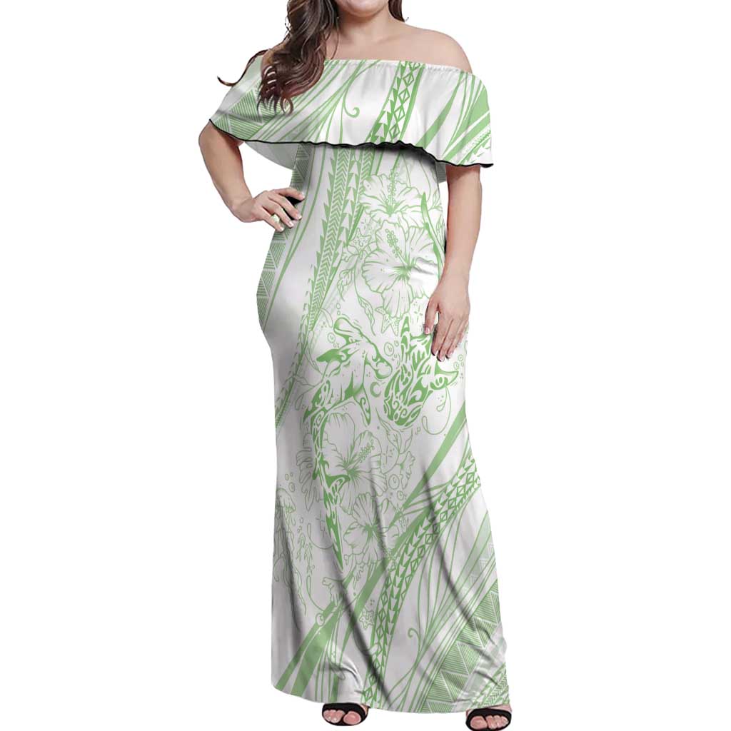 Sharks Couple Dreamy Polynesians Floral Sea Off Shoulder Maxi Dress Emerald LT7 Women Emerald - Polynesian Pride