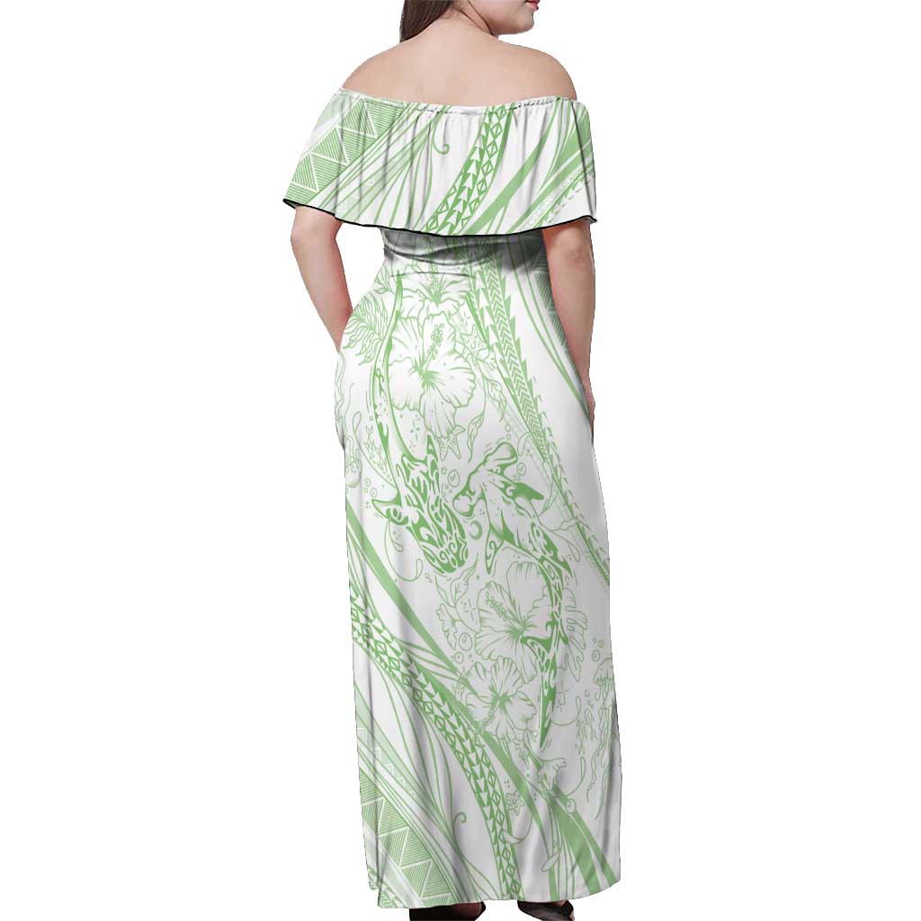Sharks Couple Dreamy Polynesians Floral Sea Off Shoulder Maxi Dress Emerald LT7 - Polynesian Pride