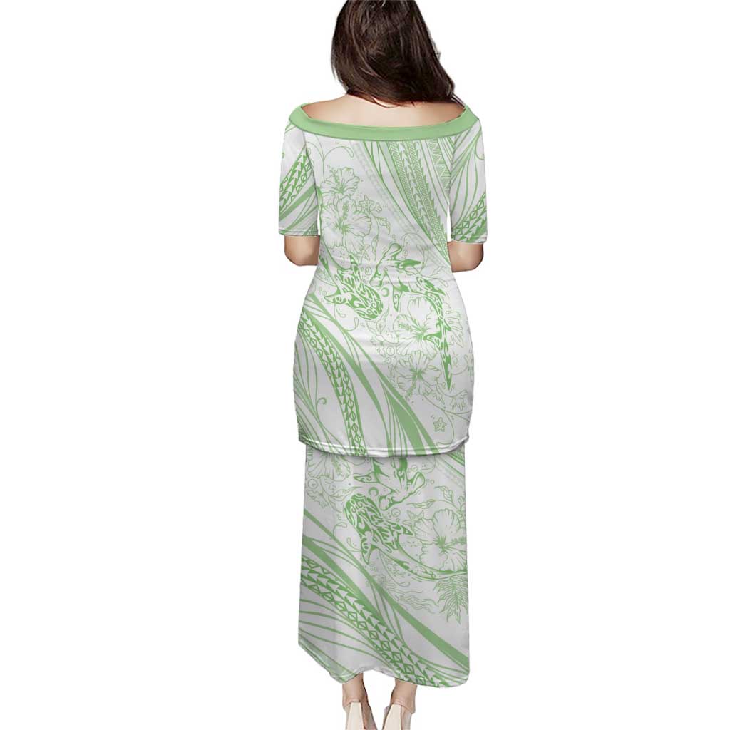 Sharks Couple Dreamy Polynesians Floral Sea Puletasi Emerald LT7 - Polynesian Pride