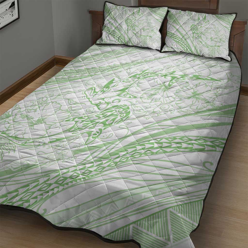 Sharks Couple Dreamy Polynesians Floral Sea Quilt Bed Set Emerald - Polynesian Pride