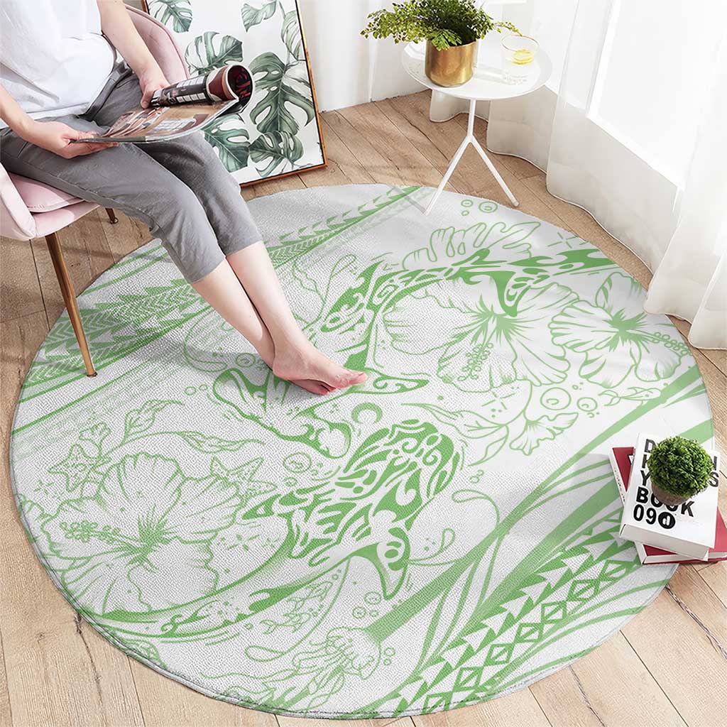 Sharks Couple Dreamy Polynesians Floral Sea Round Carpet Emerald LT7 - Polynesian Pride