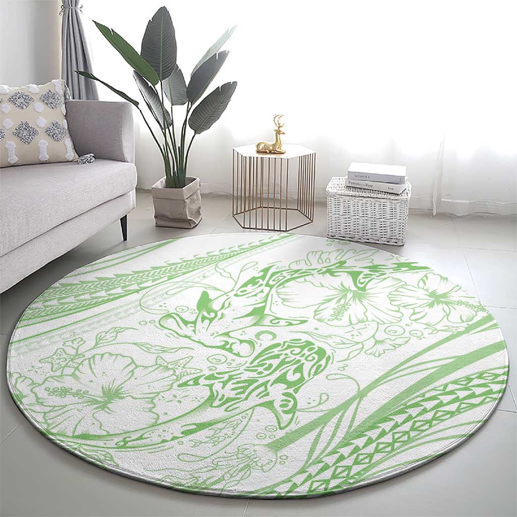 Sharks Couple Dreamy Polynesians Floral Sea Round Carpet Emerald LT7 - Polynesian Pride