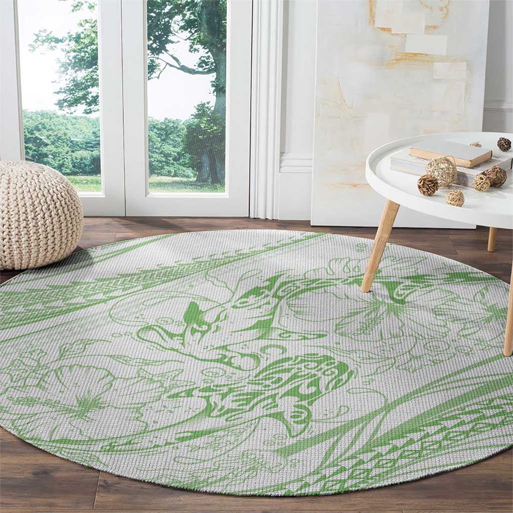 Sharks Couple Dreamy Polynesians Floral Sea Round Carpet Emerald LT7 - Polynesian Pride