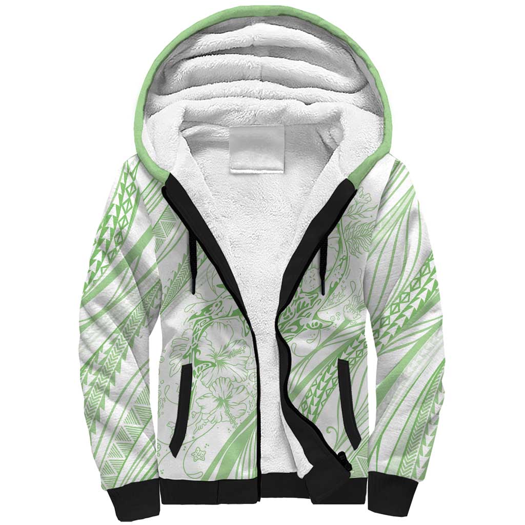 Sharks Couple Dreamy Polynesians Floral Sea Sherpa Hoodie Emerald - Polynesian Pride