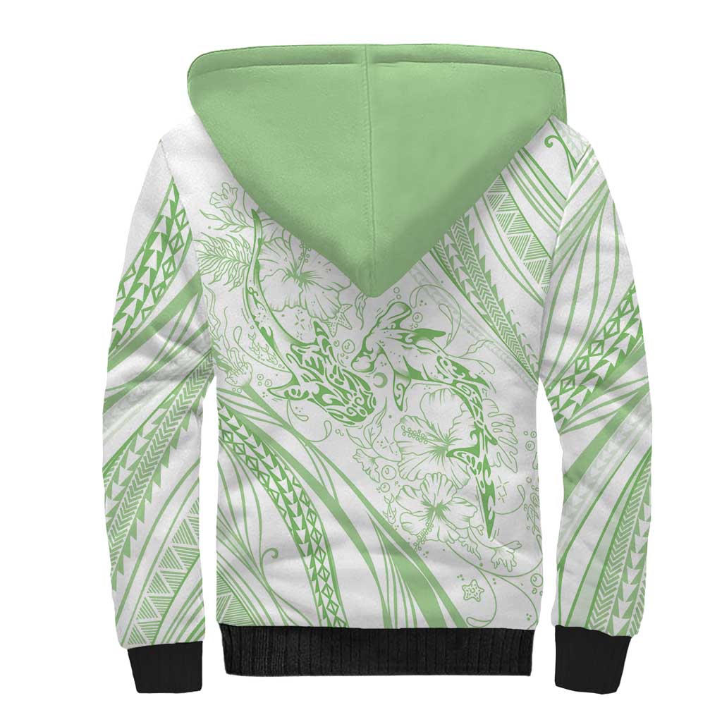Sharks Couple Dreamy Polynesians Floral Sea Sherpa Hoodie Emerald LT7 - Polynesian Pride