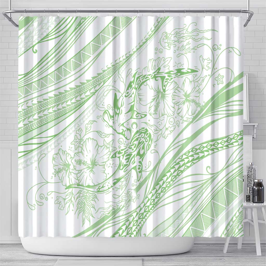Sharks Couple Dreamy Polynesians Floral Sea Shower Curtain Emerald LT7 - Polynesian Pride