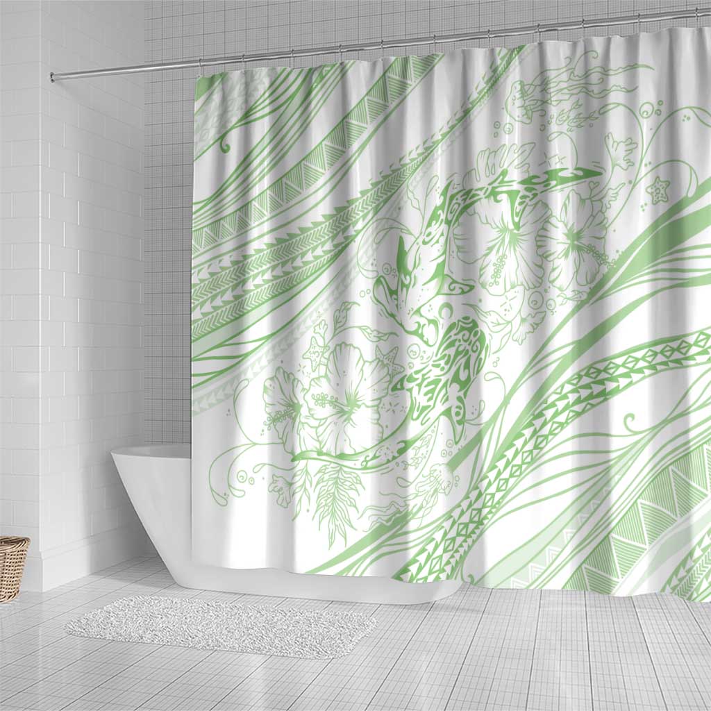 Sharks Couple Dreamy Polynesians Floral Sea Shower Curtain Emerald LT7 - Polynesian Pride
