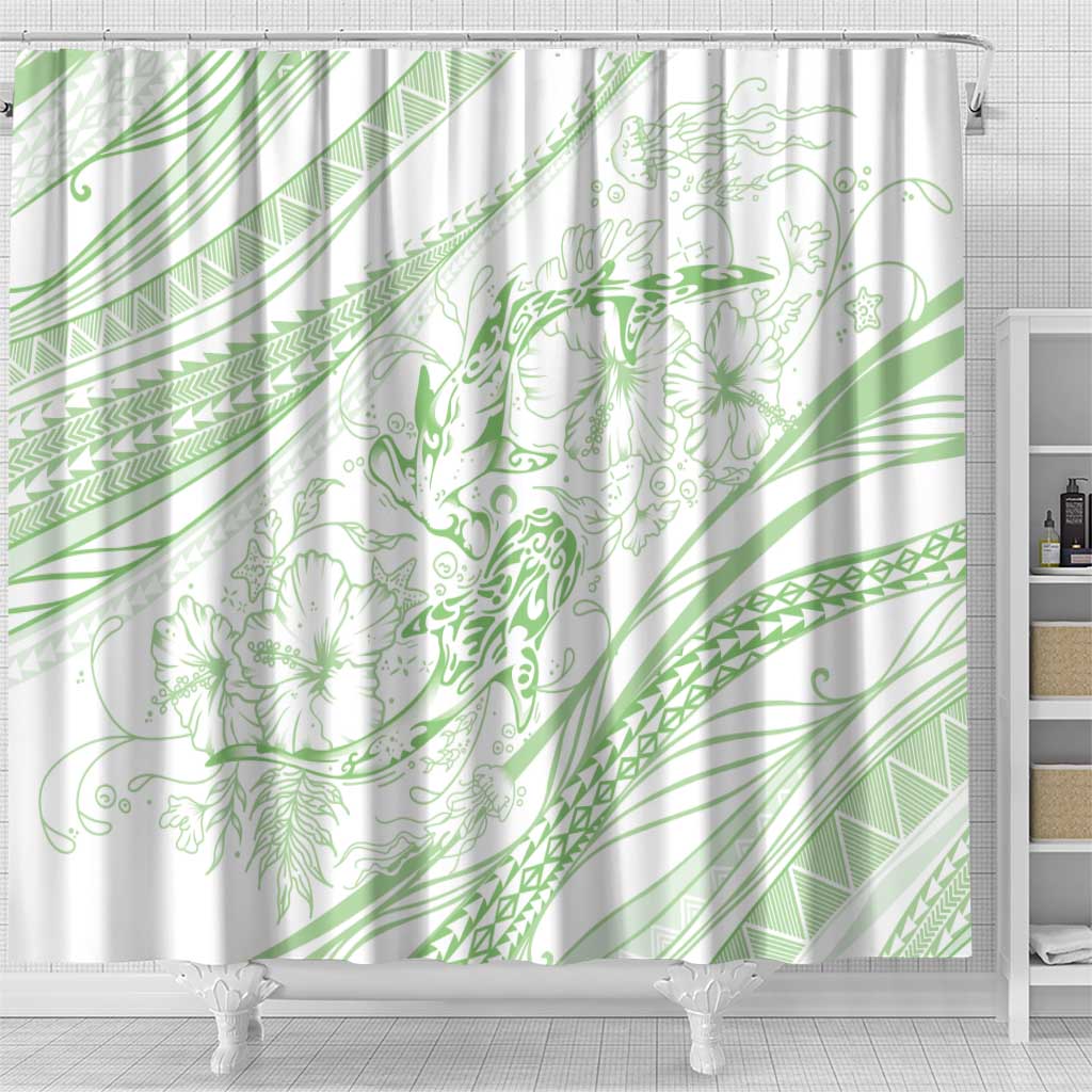 Sharks Couple Dreamy Polynesians Floral Sea Shower Curtain Emerald LT7 - Polynesian Pride
